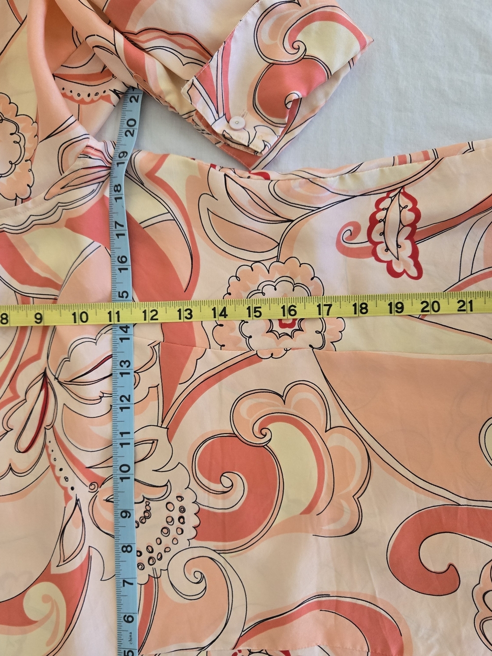 Studio JPR Vintage 1990s Pure Silk Blouse Peach Coral Paisley - Picture 6 of 10